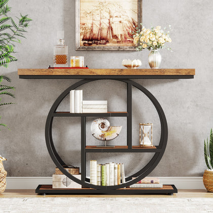 41.3'' Console Table, Industrial 4-Tier Sofa Table Entryway Table w/ Circle Base