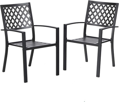 2Pcs Patio Dining Chairs Stackable Black Outdoor Patio Chairs Metal Patio Chairs