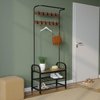 Coat Rack Shoe Bench Storage Stand Hallway Entryway Organizer Hooks Black Oak