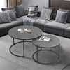Set of 2 Marble Coffee Nesting Table Round Side End Table Metal Legs Waterproof