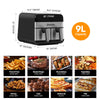 Dual Air Fryer Large Digital 9 L with Timer 8 Preset Functions Kitchen Cooking