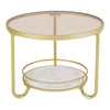 Luxury Glass Coffee Table 2-Tier Metal Frame Round End Table with Storage Shelf