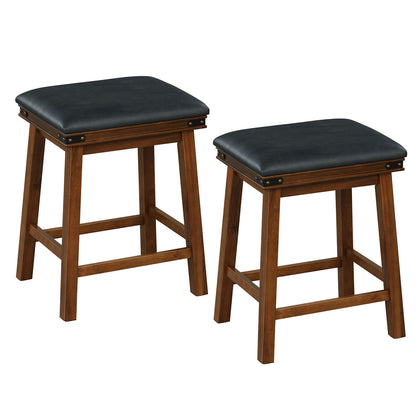 2Pcs Upholstered Bar Stool Backless Counter Height Stools Dining Chairs Brown