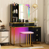 Modern Dressing Table & Stool Set w/Mirror RGB Lights 7 Modes & Charging Station