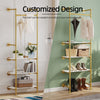 Large Industrial Pipe Clothes Rail Gold Garment Rack 3 Tier Wooden Shelf Closet