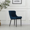 2 Pcs Blue Velvet Dining Chair Lounge Chair with Metal Black Legs