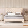 King Size Bed Frame Wooden Slat Bed Platform Upholstered Button Tufted Headboard