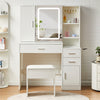 Dressing Table With Sliding LED Mirror Hidden Storage& Stool 3 Drawers Shelves