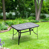 Wood Grain Effect Garden Table Outdoor Metal Glass Patio Table with Parasol Hole