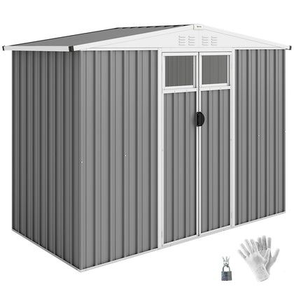 8 x 4 ft Garden Storage Shed, Outdoor Metal Shed, Light Grey
