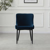2 Pcs Blue Velvet Dining Chair Lounge Chair with Metal Black Legs