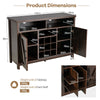 Buffet Storage Cabinet Farmhouse Sideboard w/9-Bottle Wine Rack Brown