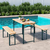 Outdoor Wood Folding Beer Table & 2 Bench Set Trestle Pub Patio Garden Steel Leg