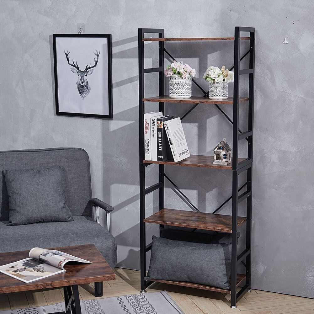 Large 5 Tier Wooden Shelf Storage Rack Home Office Bookcase Corner Shelving Unit