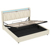 Upholstered Ottoman Storage Bed Frame 5ft King with Storage Headboard, LED Beige