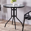 Round Glass Dining Table Patio Bistro Garden Balcony Coffee Table Metal Frame