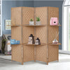 4/6 Panel Solid Weave Wicker Wood Room Divider Partition Screen Shelf Optional