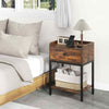 Industrial Bedside Table Accent End Table w/Charging Station-Coffee
