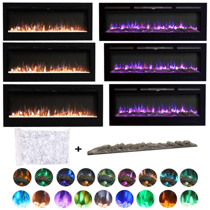 40/50/60/70/80/100'' Insert/ Wall Mounted LED Fireplace Wall Inset Into Fire NEW
