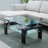 Rectangle Glass Coffee Table Modern Living Room Furniture Shelf White Black Wood