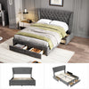Double Upholstered Platform Bed Frame 135x190 with Drawers Storage and Headboard