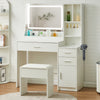 Dressing Table Set Vanity Desk with LED Light Mirror Stool Drawers Bedroom White