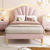 3FT SINGLE BED FRAME UPHOLSTERED PLATFORM BED WITH HEADBOARD VELVET FABRIC PINK