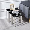 3pcs Black Tempered Glass Nested Tables Side End Tables Stainless Steel Tubes