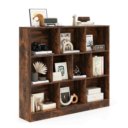 10-Cube Bookshelf 120 CM Wood Display Shelf with 2 Anti-Tipping Kits