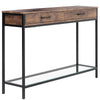 Wood Side Console Table with 2 Drawers Clear Glass Bottom Shelf Hallway Kitchen