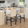 Set of 2 Bar Stools Wooden Counter Height Chair Upholstered W/ Rubber Wood Legs