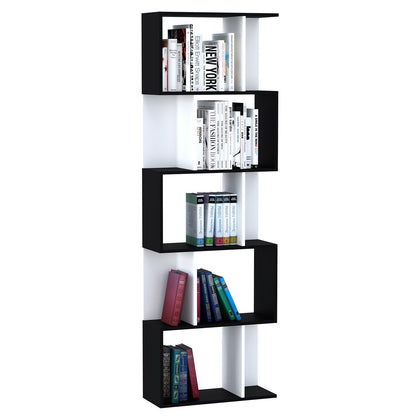 5-tier Bookcase Storage Display Shelving S Shape design Unit Black
