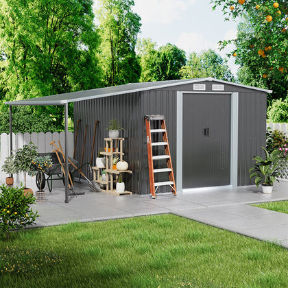 10 X 8ft Outdoor Garden Storage Shed w/Doule Slide Doors Galvanised Metal Black