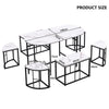 Dining Table Chair Set Marble Effect Top Kitchen Table 6x Stools for Dining Room