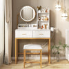 Modern Dressing Table Set with LED Light Mirror Stool Drawers Shelves Bedroom