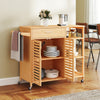 Bamboo Rolling Storage Sideboard w/ 2-Door Cabinet-Natural