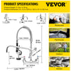 VEVOR Commercial Kitchen Pre-Rinse Faucet Spray Tap Arm Twin Pedestal 21" Height