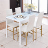 4x White Faux Leather Dining Chairs Golden Legs&White Marble Glass Dining Table