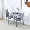Small Space Dining Set 3Pcs Square Gray Glass Dining Table+ 2 Dining Chairs Set