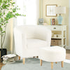 White Sherpa Accent Arm Chair Upholstered Single Sofa + Ottoman for Living Room