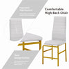 4x White Faux Leather Dining Chairs Golden Legs&White Marble Glass Dining Table