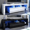 Black&White TV Unit Cabinet Stand with LED Light 160cm High Gloss Doors Storage