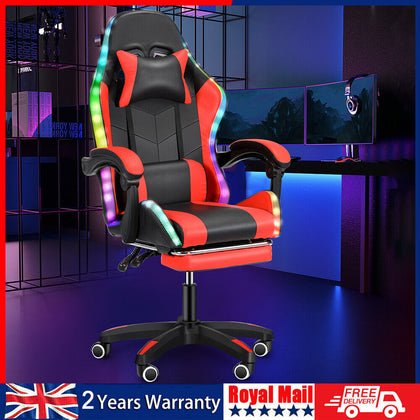 2025 Pro Gaming Chair RGB LED & Ergonomic Lumbar Support Swivel Office Chair