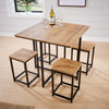 Kitchen Breakfast Bar Set Square Wooden Table Black Metal Frame with 4 Barstools