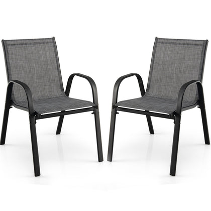 2X Outdoor Camping Patio Chairs Set Stackable Dining Chairs Ergonomic Armchairs
