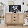 Rattan Cabinet Sideboard Buffet Storage Cabinet with Doors Drawers Living Room