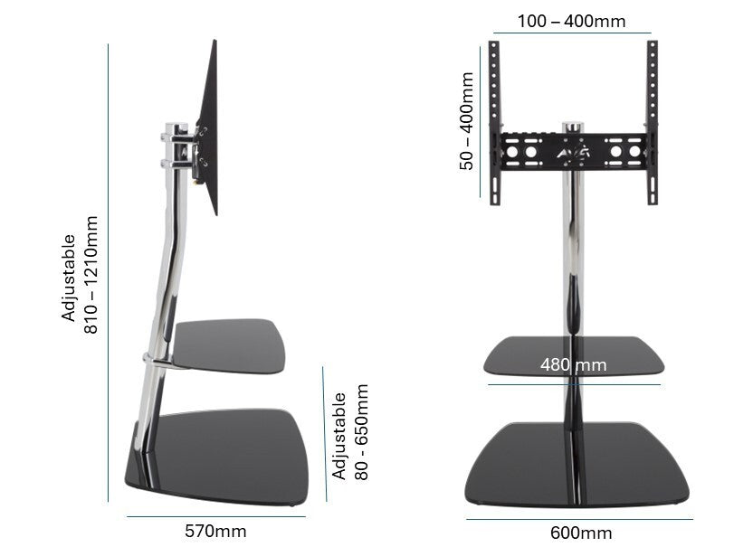 Column Rack For Tv Column TV Mount Stand - Black & Chrome - up to 55