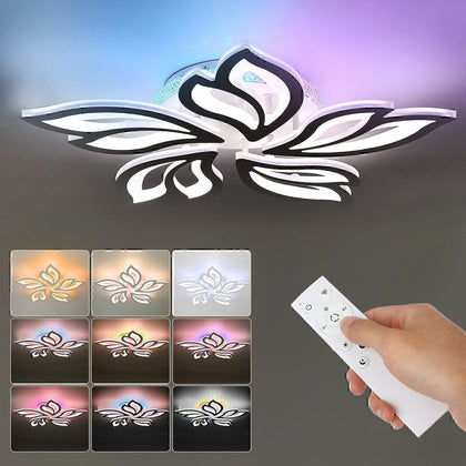 Modern Chandelier LED Lamp White Frame Ceiling Light With RGB Backlight Rahlszqb