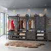 Industrial Open Wardrobe Storage Unit Clothes Rail Shelves Hanging Rack Black