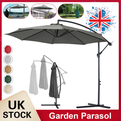 3M Banana Parasol Sun Shade Patio Hanging Umbrella Cantilever Garden Grey 2025